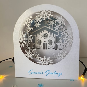 3D pop-up sneeuwbol peperkoekhuis kerstkaart