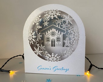 3D pop-up snow globe gingerbread house Christmas card