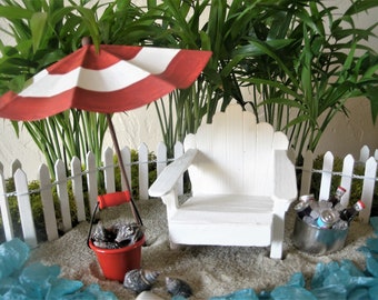 Miniature Fairy Garden Accessories Blue White Striped Beach