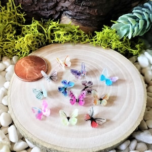 TINIEST Butterflies - Micro Miniature - Random Color Mix - Fairy Garden - Dollhouse - Kawaii Mini Garden Decoration - Craft Supply