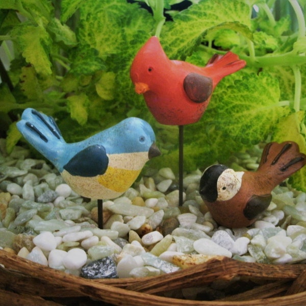 Songbirds - Set of 3 - Fairy Garden - Terrarium - Miniature Gardening - Woodland - Forest