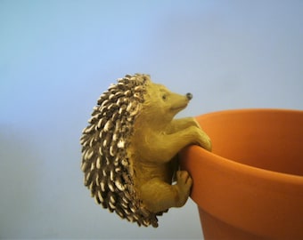 2 1/4" Little Hedgehog - Thin Rimmed Flowerpot Hugger - Fairy Garden - Terrarium - Miniature Gardening - Succulent Garden Decor - Pot Hanger