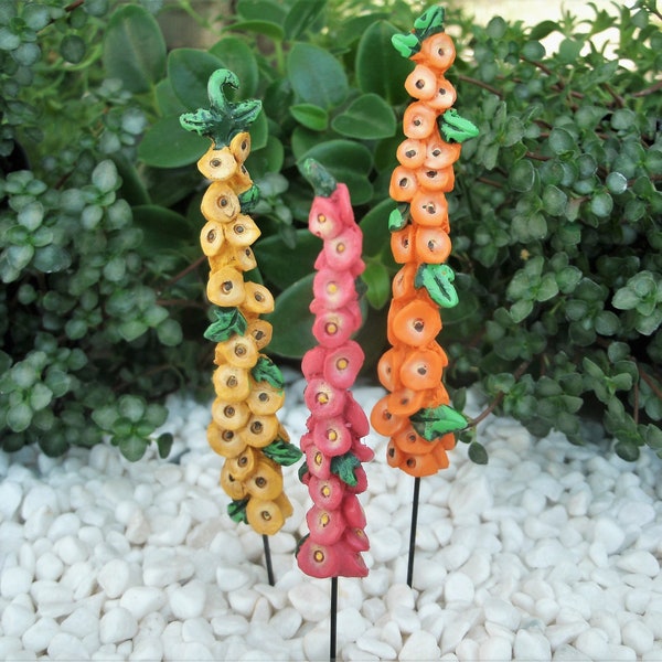 Set of 3 - 5" Mini Hollyhock Picks - Fairy Garden - Plant Stakes - Terrarium - Miniature Gardening - Garden Accessory