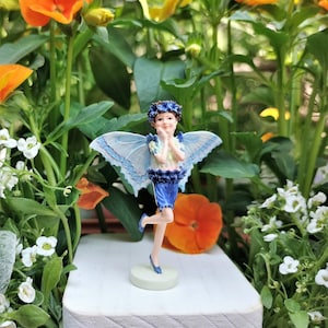 Cornflower Fairy 2 1/2&quot; - TEENY TINY - NEW in Box - Vintage - Retired Cicely Mary Barker Flower Fairy - Fairy Garden - Figurine - On Base