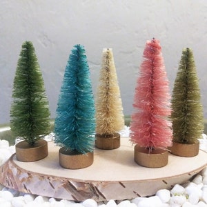 Set of 5 - MINIATURE 2 1/2&quot; Bottle Brush Trees - Christmas Tree - Fairy Garden - Christmas Village - Dollhouse - Vintage Inspired