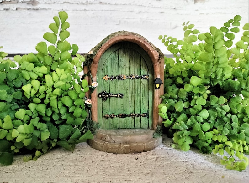 4 Small Mystical Green Fairy Door Fairy Garden Miniature Garden Terrarium Garden Accessory image 2