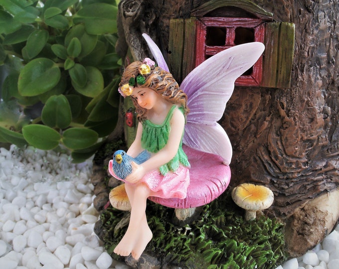3 MINI Garden Fairy & Bluebird Fairy Garden Accessories Miniature