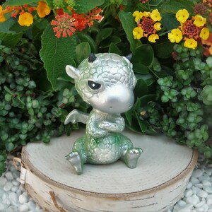 2 3/4" Green Sulky Baby Dragon - Fairy Garden - Terrarium - Miniature Gardening - Decoration - Mythical - Magical - Fantasy