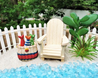 Mini Chair & Creel of Fish - Fairy Garden 2-Piece Fishing Set - Adirondack Chair - Mini Garden - Terrarium - Accessories