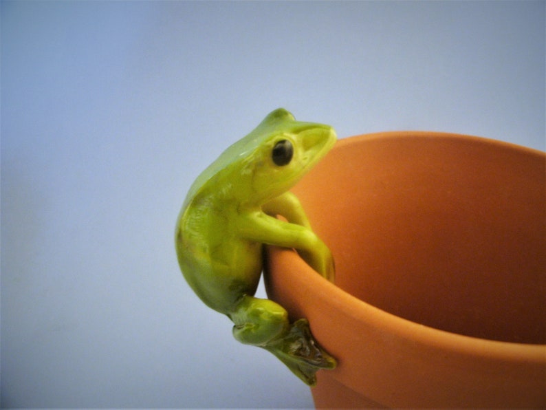 1 3/4 Frog - Little Flowerpot Hugger - Fairy Garden - Terrarium - Mini Garden - Succulent Garden Decor - Pot Hanger for THIN Rimmed Planter