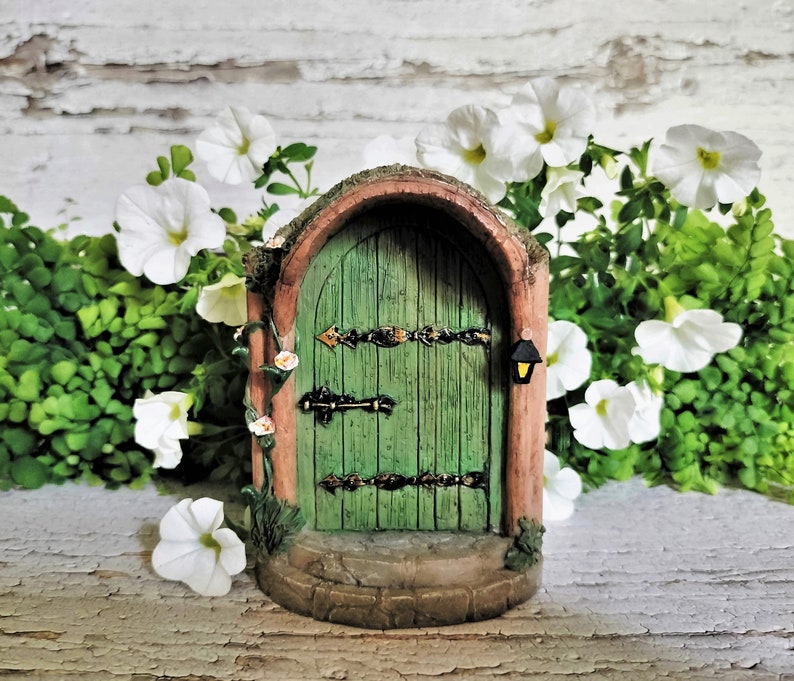 4 Small Mystical Green Fairy Door Fairy Garden Miniature Garden Terrarium Garden Accessory image 1