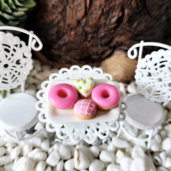 Miniature Dessert Platter - Plate of 4 Donuts - Valentine's Day - Easter - Fairy Garden - Dollhouse - Mini Food - Craft Supply