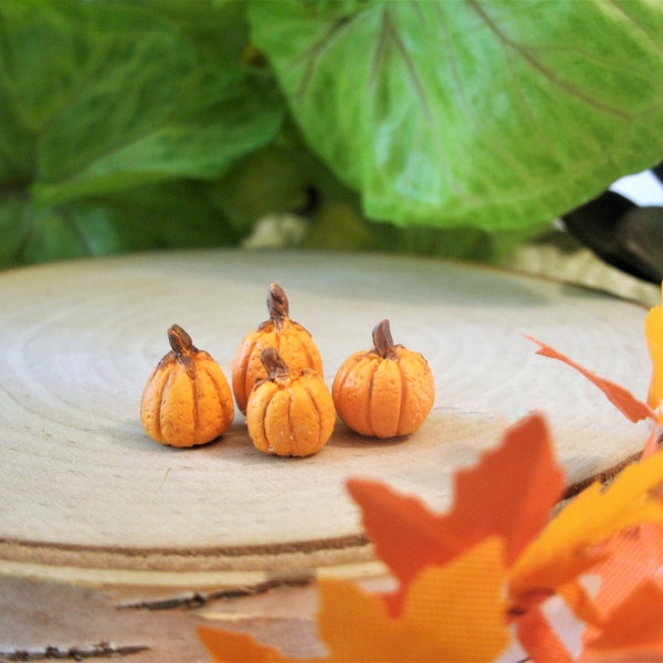 1/4" - 1/2" Set of 4 TEENY TINY Pumpkins - Fairy Garden - Mini Garden - Garden Accessory - Fall - Autumn - Halloween - Dollhouse - Crafts