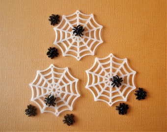 2" Glow in the Dark Spiderwebs & 1/2" Sparkling Spiders - Fairy Garden - Mini Garden - Halloween Craft Supply - Decoration - Diorama