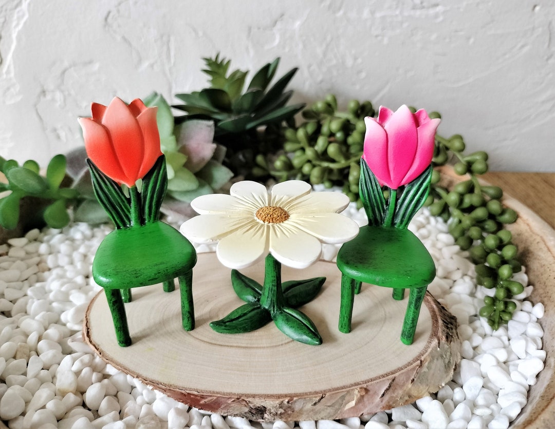 Mini Tulip Table and Chairs Fairy Garden Mini Garden Etsy