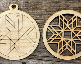 Barn Quilt Pattern Ornament, DIY ornament for Christmas, Barn Pattern Craft blank, DIY Ornament, Laser cut holiday Ornament