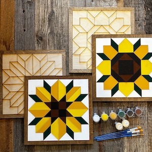 Sunflower DIY Barn Quilt Painting Kit Duo, DIY Mosaic Craft, Barn Quilt Kit, Paint at Home, Gift for Her, Crafts for Adults, DIY for Teens