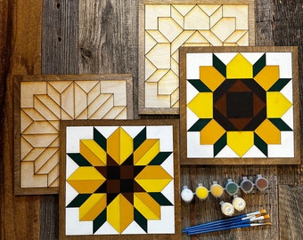 Sunflower DIY Barn Quilt Painting Kit Duo, DIY Mosaic Craft, Barn Quilt Kit, Paint at Home, Gift for Her, Crafts for Adults, DIY for Teens