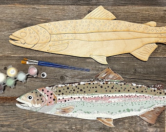 DIY Painting Kit, DIY Craft, Rainbow Trout Painting Kit, Paint at Home Kit, Father's Day Gift, Gift for Him, Gift for Fisherman, Fish DIY