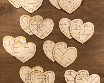 Laser Cut Heart Barn Quilt Mosaics, Valentines Supplies for DIY crafts, Barn Quilts for Color, Heart Mosaics to Color, Valentines Crafts