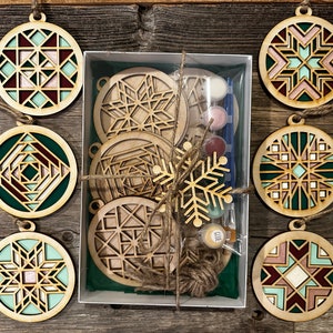 DIY Barn Quilt Pattern Ornaments Painting Kit, DIY Craft Kit, Ornament Painting Kit, Holiday Christmas Craft, Holiday DIY, Holiday Party