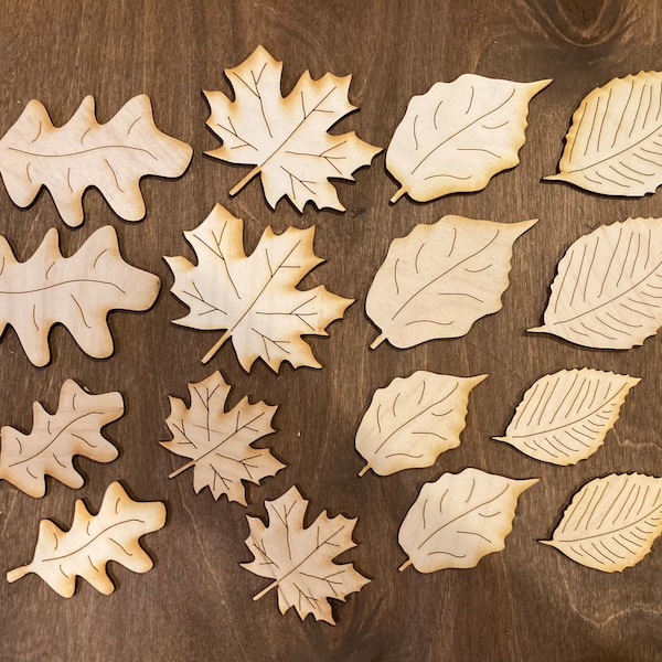 Laser Cut Leaves, Unfinished Laser Cut Shapes, Fall Leaves, Supplies for DIY, Autumn Craft Supply, Craft Supplies, DIY, Leaves with Etching