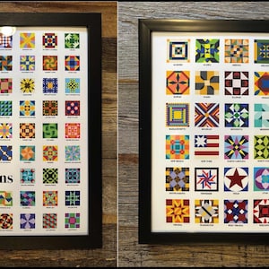 101 Barn Quilt Pattern Poster, Barn Quilt Pattern Art, Framed or Unframed 24&quot;x18&quot; Barn Quilt Poster, Colorful Barn Quilt, Gift for Quilter