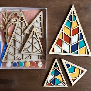 DIY Mosaic Pattern Triangle Decor Painting Kit, DIY Craft Kit, Mid Century Modern Vibe Craft Gift Set, DIY Craft, Gift for Her