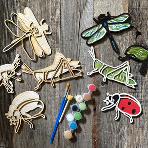 Kid&#39;s Stocking Stuffer party favor insects bugs paint kit, dragonfly beetle ladybug grasshopper painting fun, kids painting diy, summer fun