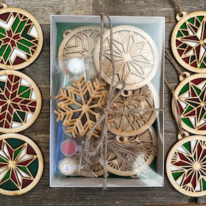 DIY Barn Quilt Pattern Ornaments Painting Kit, DIY Craft Kit, Ornament Painting Kit, Holiday Christmas Craft, Holiday DIY, Holiday Party