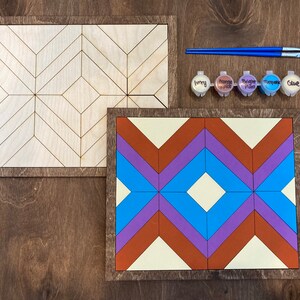 DIY Geometric Painting Kit, DIY Craft Kit, Barn Quilt Painting, DIY Mosaic Painting, Gift for Her, Craft for Adults, Gift for Him