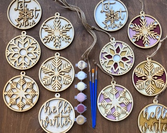 DIY Snowflake, Let it Snow Ornaments Painting Kit, DIY Craft Kit, Ornament Painting Kit, Holiday Christmas Craft, Holiday DIY, Holiday Party