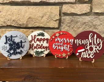 Mini Shiplap Signs, Holiday Decor, Holiday Signs, Happy Holidays, Tiered Tray Decor, Signs with Stands, Let It Snow, Winter Decorations