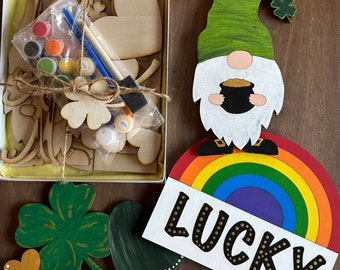 St Patricks Shamrock Leprechaun Gnome Rainbow Decor Gift Craft Painting Kit, St Patricks Day Kids Painting Kit,  craft for kids and teens