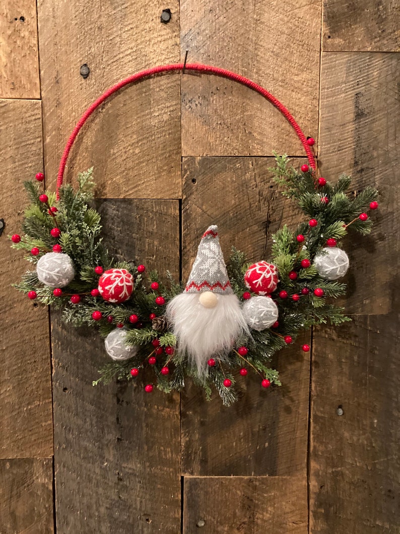 Winter Wreath with Gnome, Holiday Wreath for Front Door, Christm