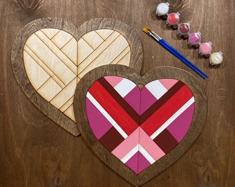 DIY Valentines Heart Mosaic Barn Quilt Painting Kit, Galentines, Date Night Craft, Valentines DIY Craft, Cadeau pour elle, Heart Painting DIY