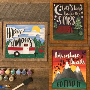 Happy Campers Let&#39;s Sleep Under the Stars and Adventure Awaits DIY Painting Kits, DIY Paint at Home Kit Gift Box, Camping Decor Gifts