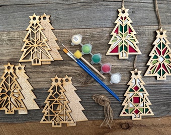 DIY Barn Quilt Pattern Christmas Tree Ornaments Painting Kit, DIY Craft Kit, Holiday Ornament Christmas Craft, Holiday DIY, Holiday Party