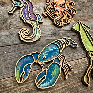 Kid's Stocking Stuffer party favor sea creatures paint kit, octopus giant squid seahorse lobster painting fun, kids painting diy, summer fun image 4