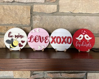 Valentine's Day Mini Shiplap Signs, LOVE, Lovebirds, Be Mine, Valentine's Decor, XOXO, Valentine's Tiered Tray Decor, Sign with Easel Stands