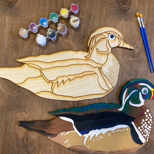 DIY Wood Duck Painting Kit Craft Kit for Kids, Paint at Home Kit, Gift for Her, Crafts for Kids, Gift for Him, DIY Painting for Adults