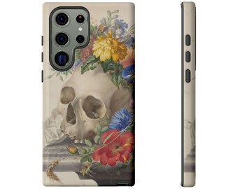 Vanitas Skull Floral Phone Case: Gothic Dark Academia Protective Cover