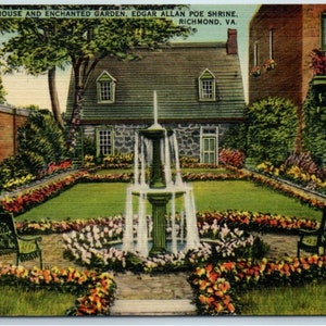 Antique Postcard The Old Stone House Enchanted Garden Shrine to Edgar Allan Poe Museum |Richmond VA Memorabilia  | Dark Academia Ephemera