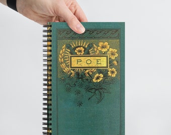 Literary Spiral Notebook Faux Gilded Look Edgar Allen Poe Book Cover - Journal for Poetry Lovers, Book Worm Gift, Writing Diary, Soft Feel
