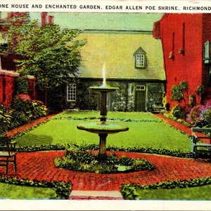 Antique Postcard The Old Stone House Enchanted Garden Shrine to Edgar Allan Poe  |Richmond VA Memorabilia  | Dark Academia Ephemera