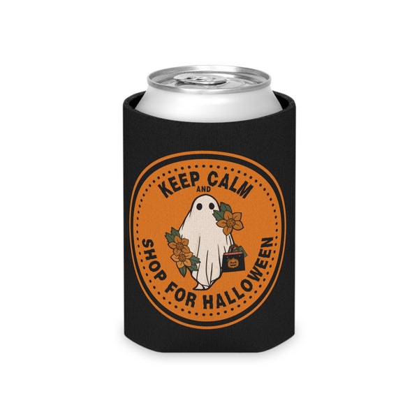 Summerween Keep Calm & Shop for Halloween Can Cooler | Halloween Drink Holder | Can Coozie | Momster's Day | Gift for Halloween Lover
