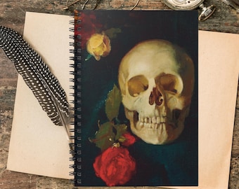 Gothic Romance Skull & Roses Spiral Notebook - Macabre Art Journal