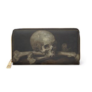 Cartera gótica Memento Mori Vanitas Naturaleza muerta Calavera con huesos cruzados Cartera con cremallera / Cartera de mano / Tarjetero / Dark Academia Macabre Fashion