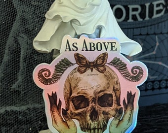 Autocollant en vinyle holographique Memento Mori : décalcomanie pour ordinateur portable gothique sombre