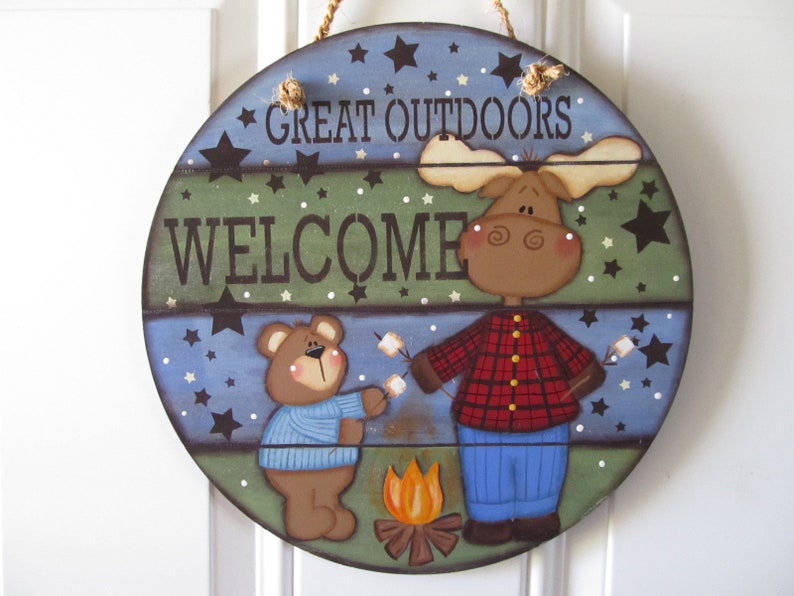 Great Outdoors Welcome hand painted pallet sign.